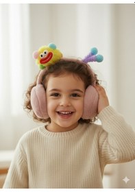 Resim Kervan Pazarı Çocuk Peluş Katlanabilir Figürlü Kışlık Kulaklık Koyu Pembe 