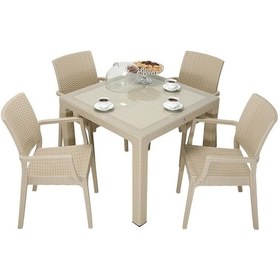 Resim Depootoptan Mandella Elit Rattan 90 x 90 CM Elit Koltuk Camlı Masa Takımı Çölbeji Bej 
