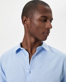 Resim Keten Görünümlü Gömlek Kol Detaylı Düğmeli Uzun Kollu Regular Fit 