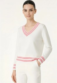 Resim Ekru Turuncu V Yaka Kadın Kazak - EKRU-PASTEL TURUNCU / L 