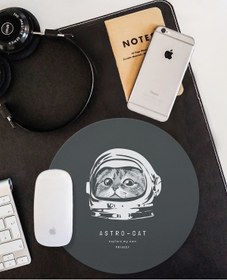 Resim WuW Astronot Kedili Yuvarlak Kaymaz Taban Mouse Pad 