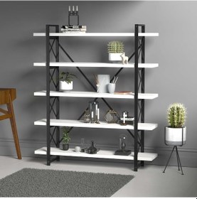 Resim Evdemo Wood Metal Kitaplık Beyaz 