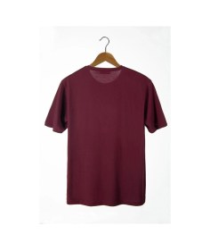 Resim Veaven Unisex Bordo Önü Cool Ayıcık Baskılı Bisiklet Yaka Oversize Kalıp Basic Pamuklu T-shirt Bordo 
