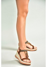 Resim Fox Shoes U258926809 Taba Dolgu Tabanlı Kadın Sandalet Taba 