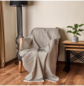 Resim Soft Waffle Koltuk Şalı - Ekru / Siyah - 120x170 Cm Çok Renkli 