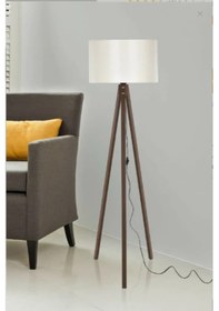 Resim Krem Şapka Kahve Ayak Ahşap Lambader Ly518 