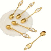 Resim 6 adet Altın İnci Metal Kahve Kaşıkları Tatlı Kaşıkları Çay Kaşıkları, Partiler, Düğünler, Restoranlar, Kafeler vb. için uygun 