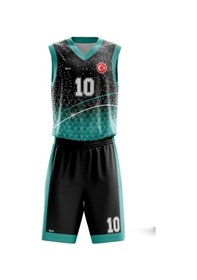 Resim Basketbol Forması Turkuaz & Siyah Model B2402 - Kişiye Özel İsim Ve Numara Yazılabilir Dijital Baskı Turkuaz 
