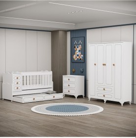 Resim Garaj Home Yaren Yavrulu 4 Kapaklı Bebek Odası Takımı Beyaz 