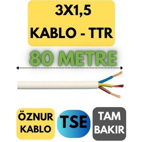 Resim Öznur 3x1,5 Ttr Kablo Metre Seçenekli Beyaz - 80 Metre 