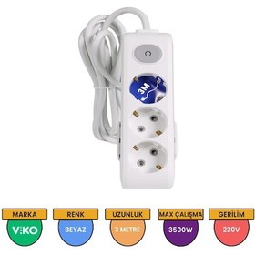 Resim Viko Multi-let 3'lü Grup Priz Anahtarlı Topraklı Çocuk Korumalı 3 Metre Beyaz - 90117303 