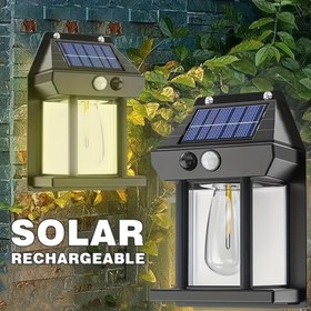 Resim 1 adet Güneş LED Işıkları, Dekoratif Avlu Bahçe Balkon Çit 3 Mod, Açık Vintage Ampuller, Su Geçirmez Hareket Sensörü Duvar Lambası 