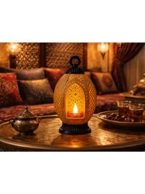 Resim Özbience Işıklı Yıldız ve Ay Desenli Modern Masaüstü Ramazan Feneri 