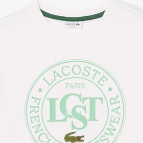 Resim Lacoste Çocuk Bisiklet Yaka Baskılı Beyaz T-Shirt 