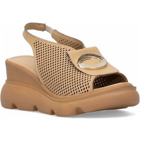 Resim Elit Zeyn 8067 Kadın Hakiki Deri Dolgu Topuk Sandalet Camel Camel 