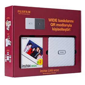 Resim Fujifilm Instax Link Wide Beyaz Akıllı Telefon Yazıcısı Bundle Box 