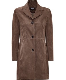Resim Tara Women's Taupe Suede Leather Coat 