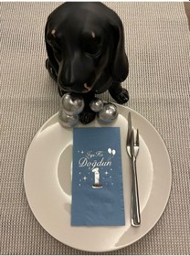 Resim Gümüş Yaldızlı Mavi Bir Yaş İyi Ki Doğdun Garson Katlama Peçete 16 Adet 