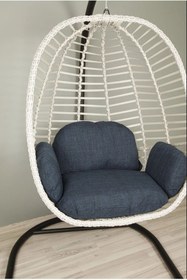 Resim KalyonHome Capri Rattan Tek Kişilik Bahçe Balkon Salıncağı - Armut Salıncak 2mm Profil Su İtici Keten Minderli 