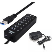 Resim Wozlo 7 Port USB 3.0 Hub + 1 Port 2.1A USB Hızlı Şarj Çıkışlı Adaptörlü Çoklayıcı Siyah 