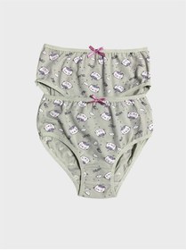 Resim elmas kids Kız Çocuk %100 Pamuklu Yeşil Kedi Desenli 2 li Slip Külot 