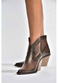 Resim Fox Shoes V654081903 Kahverengi Hakiki Deri Kalın Topuklu Western Kovboy Kadın Bot Kahverengi-hakiki Deri 