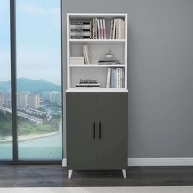 Resim Reyo Home Enda Oras 6 Raflı 2 Kapaklı Klasik Kitaplık Antrasit - Beyaz 