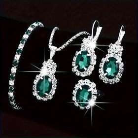 Resim S925 Gümüş Vintage Lüks Kadın Takı Seti 5 Adet Yeşil Oval Kolye, Yüzük, Küpe ve Bilezik Zarif ve Moda, Günlük Kullanım veya Hediyeler İçin Uygun, Retro Takı, Retro Tarz, Lüks Tarz, Tatil Teması 