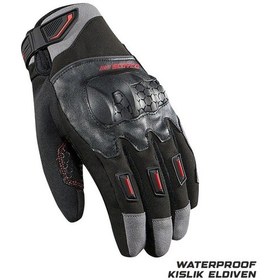 Resim Motosiklet Kışlık Eldiven Waterproof Oxford Ve Deri Kumaş Premium Motor Korumalı Eldiveni Kırmızı 