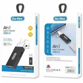 Resim Go Des GD-CT192 USB-A to Type-C ve Type-C to USB-A 4in1 OTG Dönüştürücü Adaptör - Siyah 