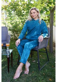 Resim Giyim Kadın Pamuk Kapşonlu Cepli 3 İplik Turkuaz Eşofman Takım Turkuaz 