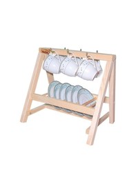 Resim Doğal Ahşap Tabak Standlı Türk Kahvesi Çapraz Fincan Askısı 