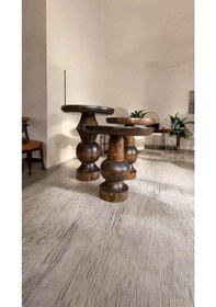 Resim Modern Ahşap Mantar Sehpa 3 Lü Set Ceviz Masif Doğal Fiskos Ve Zigon Sehpa - Wooden Side Table Ceviz 