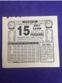 Resim 15 Kasım 2001 Takvim Yaprağı - Nostalji Koleksiyonluk Takvim Yaprağı B 