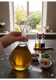 Resim Morponi Mermer Stantlı Borosilikat Cam 2'li Tombul Papatya Yağdanlık Seti 1000 Ml Beyaz 