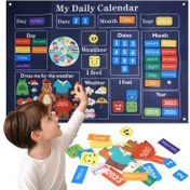 Resim Çocuklar için Keçe Takvim Oyuncak Seti - Hava, Zaman & Mevsimler Öğrenme Oyunları ile Günlük Yaşam Planlama Şeması - Erkek & Kız Çocukları için Mavi Polyester Eğitici Oyuncak - Mükemmel Noel Hediyesi 