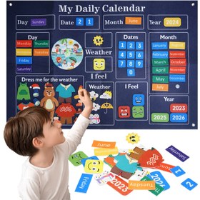 Resim Çocuklar için Keçe Takvim Oyuncak Seti - Hava, Zaman & Mevsimler Öğrenme Oyunları ile Günlük Yaşam Planlama Şeması - Erkek & Kız Çocukları için Mavi Polyester Eğitici Oyuncak - Mükemmel Noel Hediyesi 
