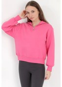 Resim Kadın Pembe Pamuklu Yarım Fermuarlı 3 İp Şardonlu Sweatshirt - 2512 Pembe 
