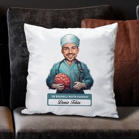 Resim En Başarılı Erkek Beyin Cerrahı Karikatürlü Yastık 