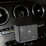 Resim 1 adet Araba Hava Kanalı Düzenleyici ile Rhinestone Detaylar - USB Kabloları, Tel ve Aksesuarlar için Suni Deri Depolama Çantası, Siyah İç Tasarım, Kolay Erişim ve Şık Araba Aksesuarı, Şık Tasarım, Parıltılı Bitiş 