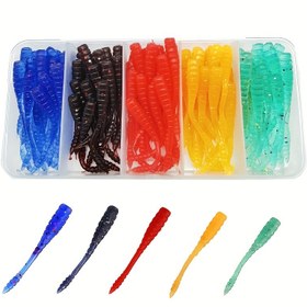Resim 100 Adet Saklama Kutulu Yumuşak Olta Yemi - Çok Renkli Simli Swimbait, Tatlı ve Tuzlu Su Balıkçılığı için Gerçekçi Yapay Yem, Dayanıklı Plastik Bass, Alabalık ve Turna Avı İçin, Çekici Kuyruk Tasarımı, Kolay Depolama Kutusu, Uzun Ömürlü Swimbait, Spor Balıkçılar İçin 
