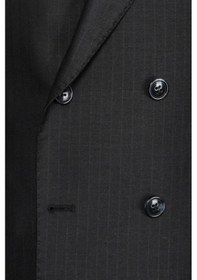Resim İlayda Emir Luxury, İtalyan Kesim, Slim Fit, Kruvaze, Çizgili, Erkek Takım Elbise Siyah 