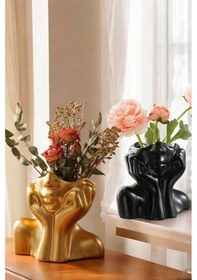 Resim Dekoratif Vazo Seti Obje Ev Dekorasyon Masa Üstü Dekor Vazo Seti Model 28 Siyahgold Siyahgold 