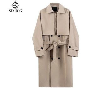 Resim Erkekler İçin Orta Uzunlukta Bol Kruvaze Trençkot Sonbahar Ve Kış Kahverengi 