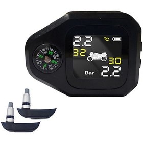 Resim Xiyyadms Kablosuz 2'li Dahili Sensörlü Motosiklet Lastik Basınç İzleme Sistemi - Su Geçirmez Lcd Ekranlı Tpms 