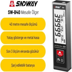 Resim Normadia 40M Şarjlı Metal Lazermetre, Geniş Yatay Göstergeli, Hassas Ölçüm Araçsı 