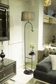 Resim Modern Çok Kullanışlı Krom Şapkalı Lambader Siyah Tek Ebat 