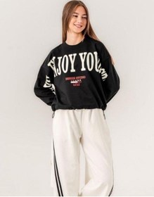 Resim Kız Çocuk Enjoy Baskılı 2 İplik Sweatshirt-15351 Siyah 