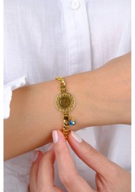 Resim Güzide Kuyumcu 14 Ayar Altın Çeyrekli Nazar Boncuklu Zincir Çok Renkli 