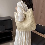Resim Kadınların Yeni Gelen Dokuma Hasır Çanta - Büyük Kapasiteli, Fermuarlı Kapanışlı, Polyester Astarlı, Elde Yıkanabilir, Günlük Kullanım İçin İdeal, Seyahat Aksesuarı|Çok Yönlü Çanta|Fermuarlı Kapanışlı, Plaj Çanta 